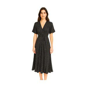 2 For $30 Pretty Garden Wrap Polka Dot Maxi Ruffle Black Short Sleeve dress XL